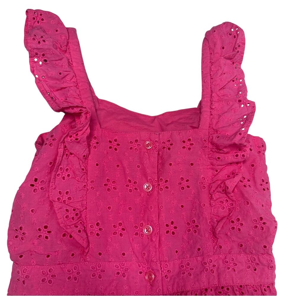 Janie and Jack Pink Eyelet Romper Girls 8 Ruffle Strap Summer Vacation Outfit - Picture 6 of 11